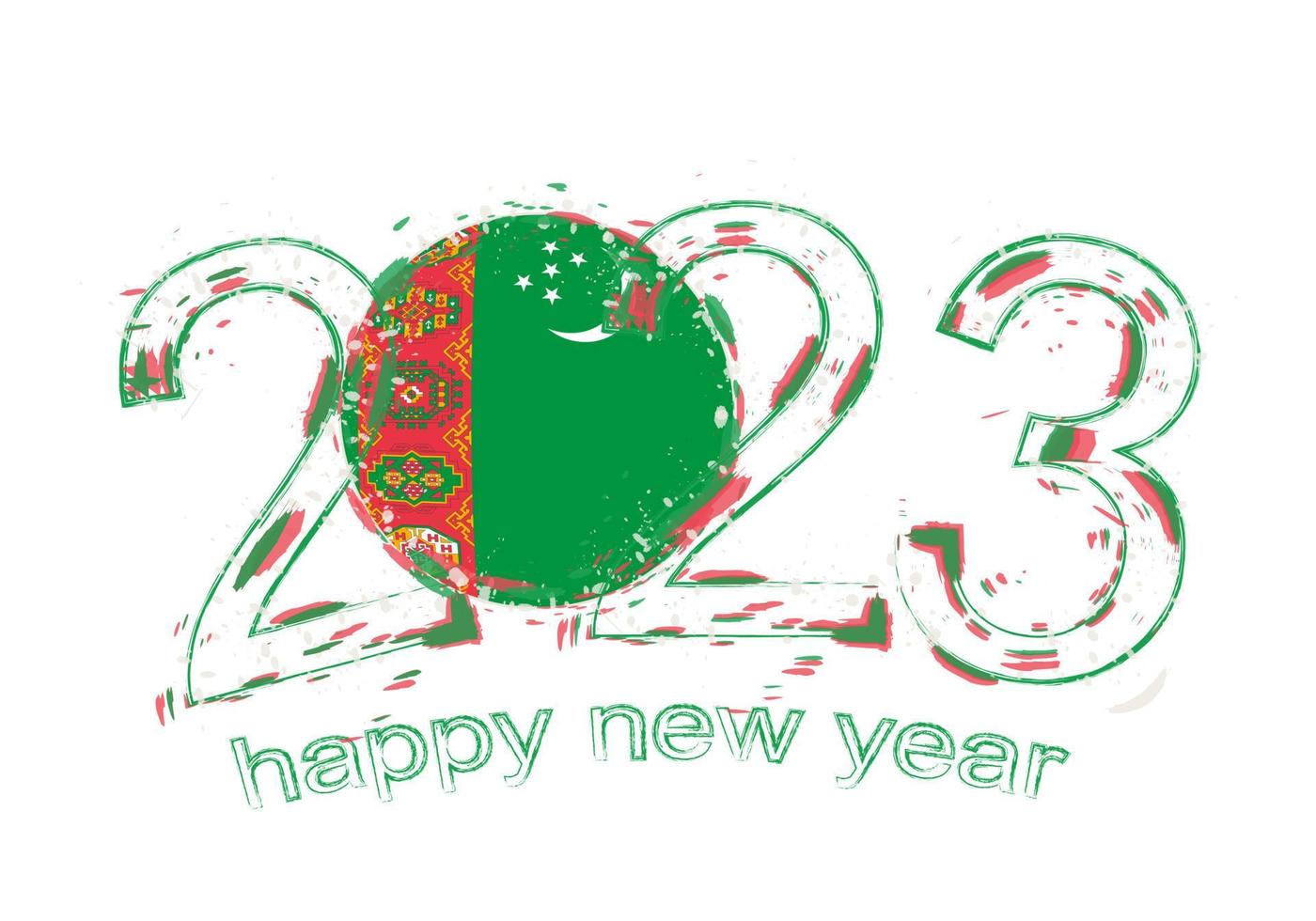 2023 Year in grunge style with flag of Turkmenistan. vector