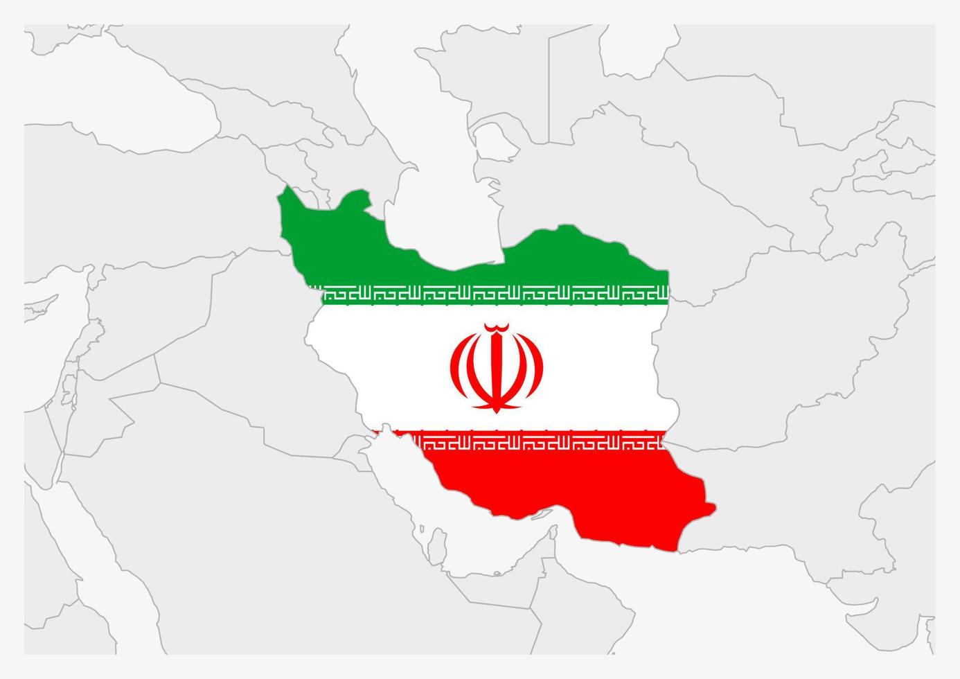 Iran map highlighted in Iran flag colors vector