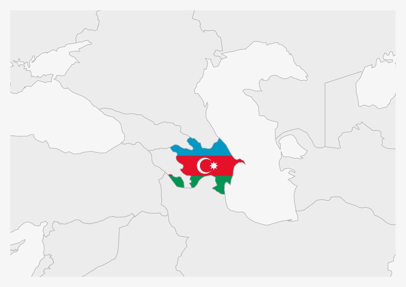 Azerbaijan map highlighted in Azerbaijan flag colors vector