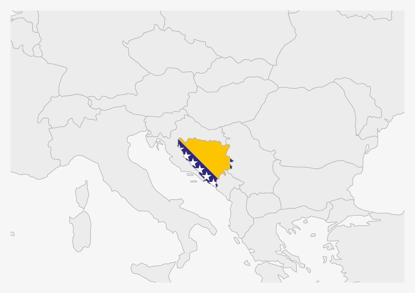 Bosnia and Herzegovina map highlighted in Bosnia and Herzegovina flag colors vector