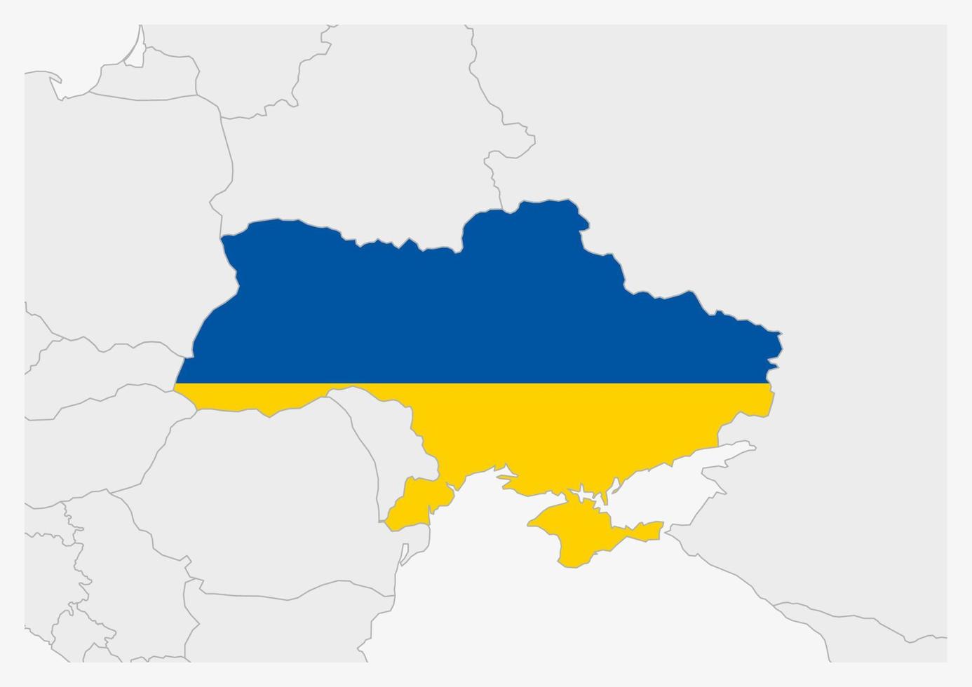 Ukraine map highlighted in Ukraine flag colors vector