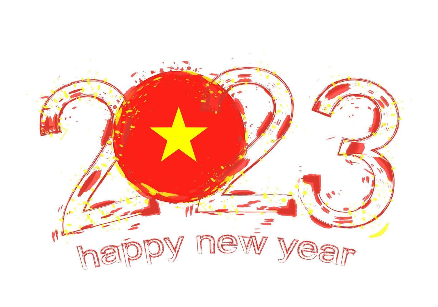 2023 Year in grunge style with flag of Vietnam. vector