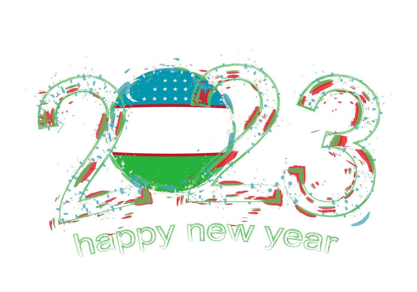 2023 Year in grunge style with flag of Uzbekistan. vector