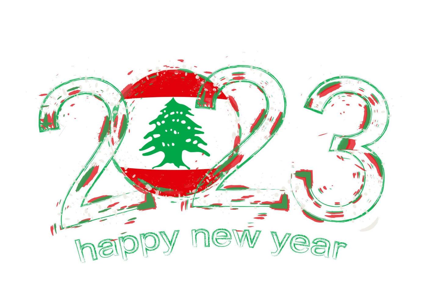 2023 Year in grunge style with flag of Lebanon. vector