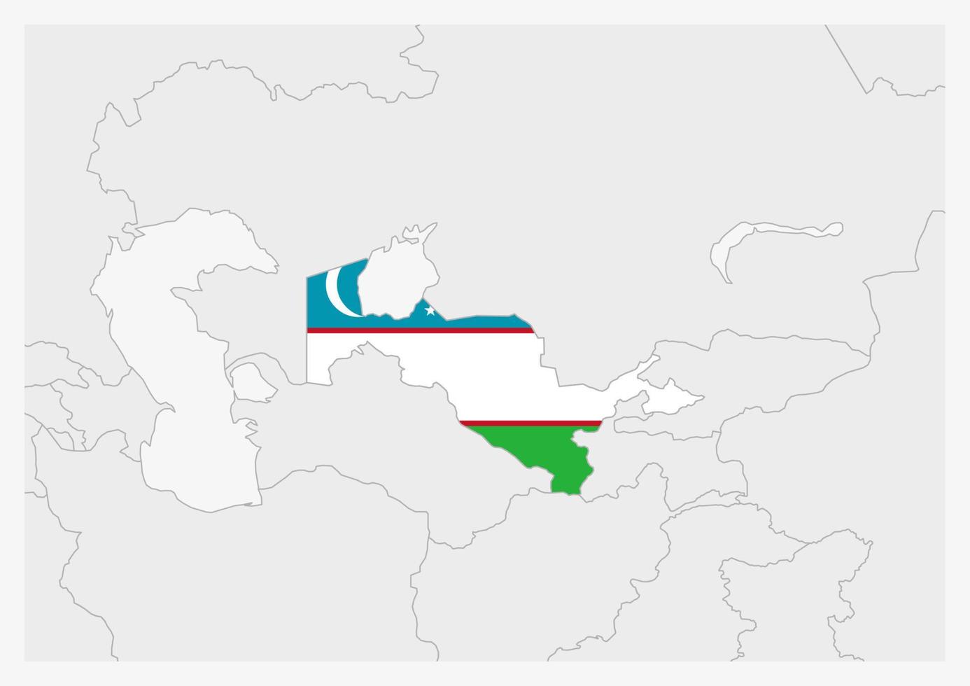 mapa de uzbekistán resaltado en los colores de la bandera de uzbekistán vector