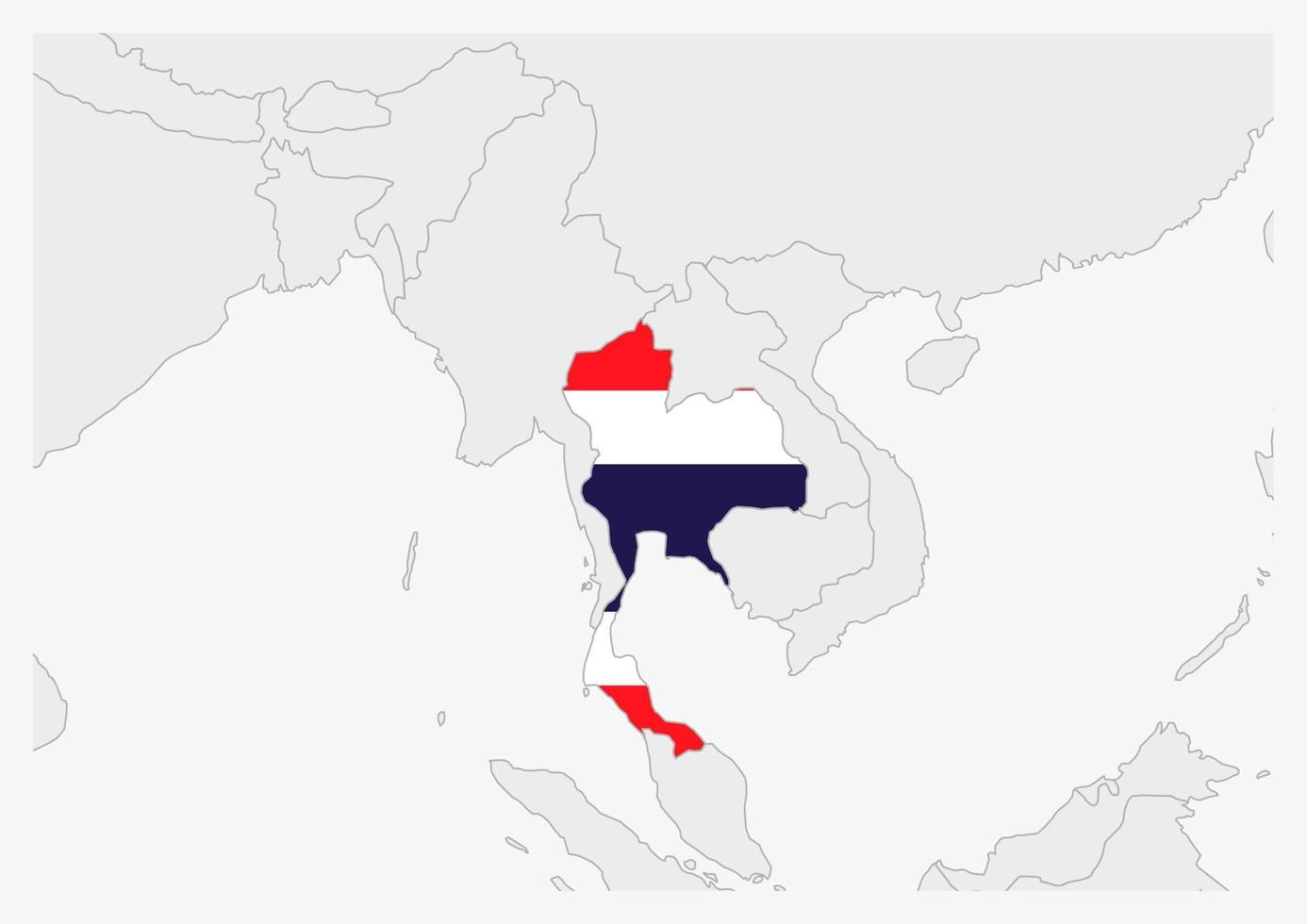 mapa de tailandia resaltado en los colores de la bandera de tailandia vector