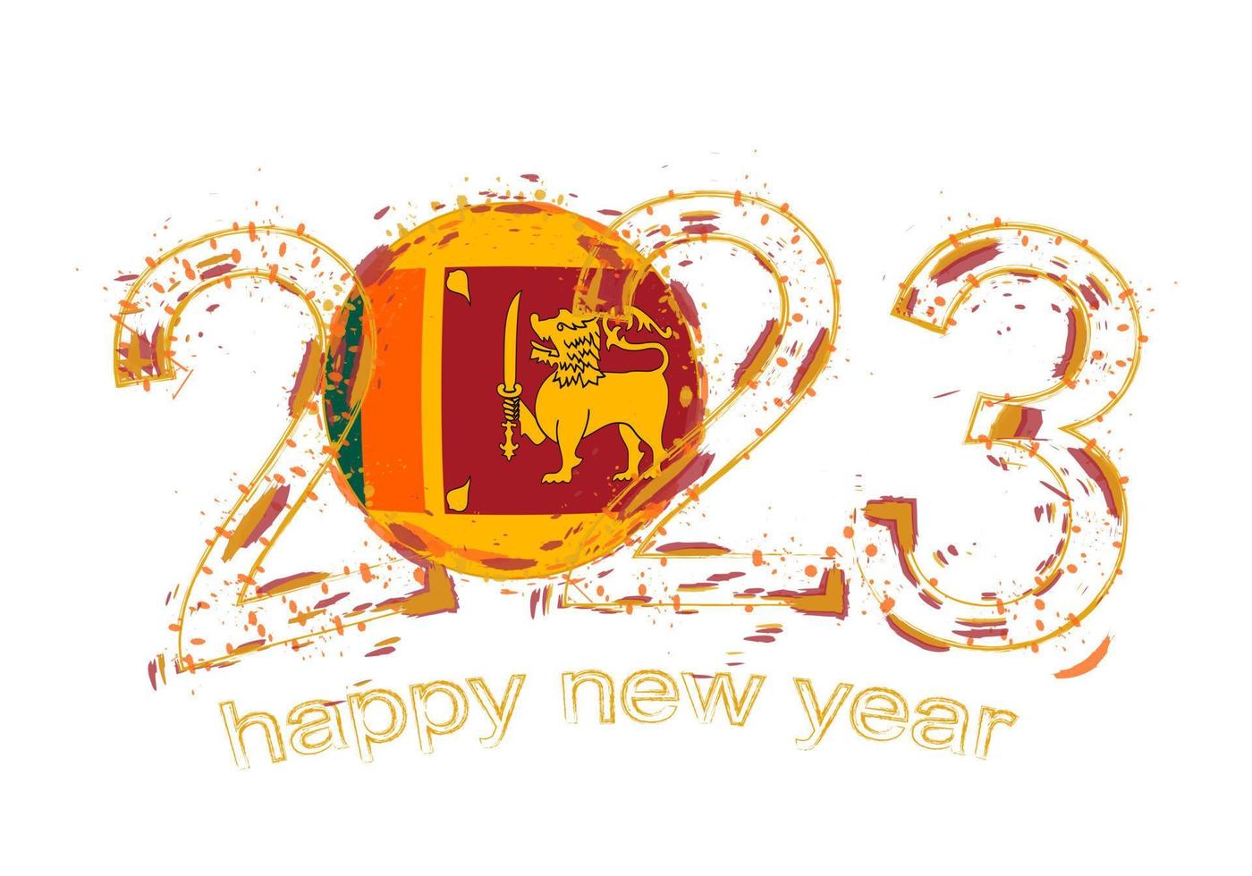 2023 Year in grunge style with flag of Sri Lanka. vector