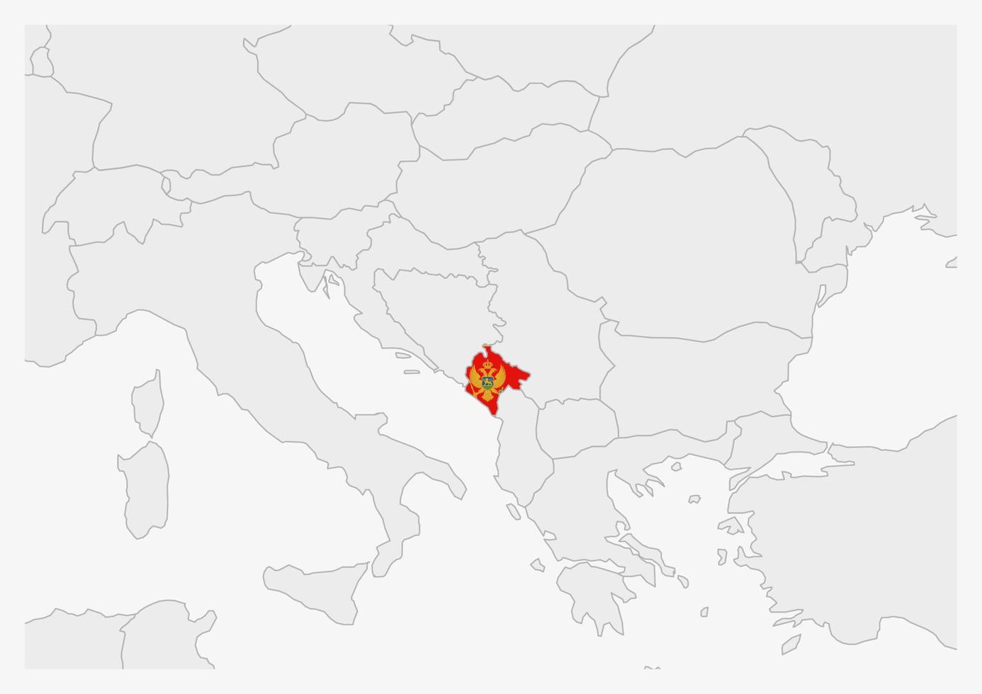 Montenegro map highlighted in Montenegro flag colors vector