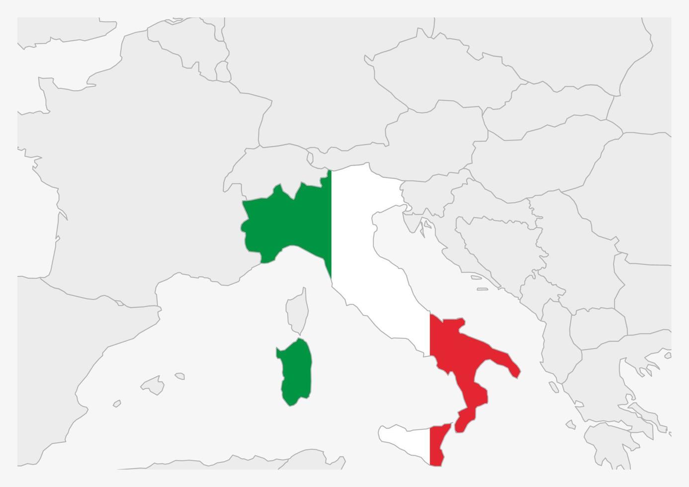 Italy map highlighted in Italy flag colors vector