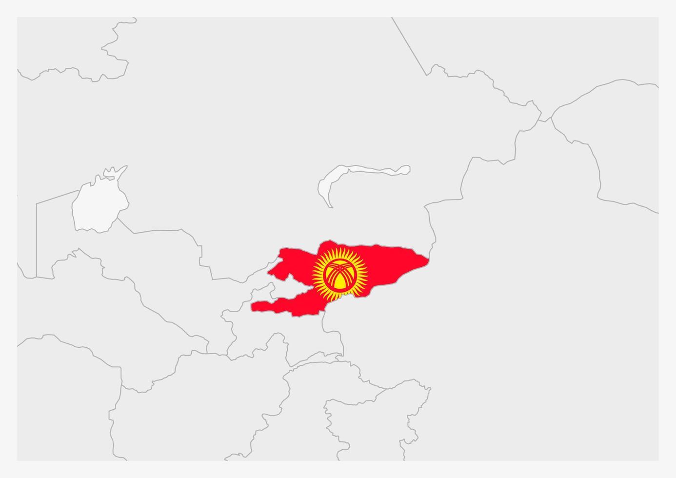 Mapa de Kirguistán resaltado en los colores de la bandera de Kirguistán vector