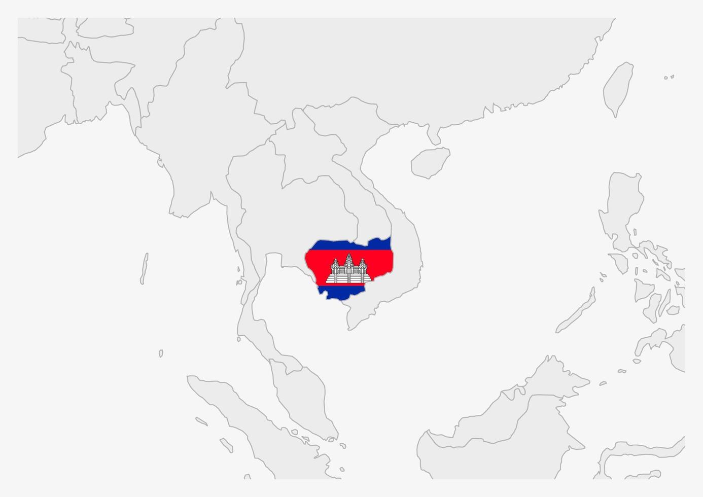 Cambodia map highlighted in Cambodia flag colors vector