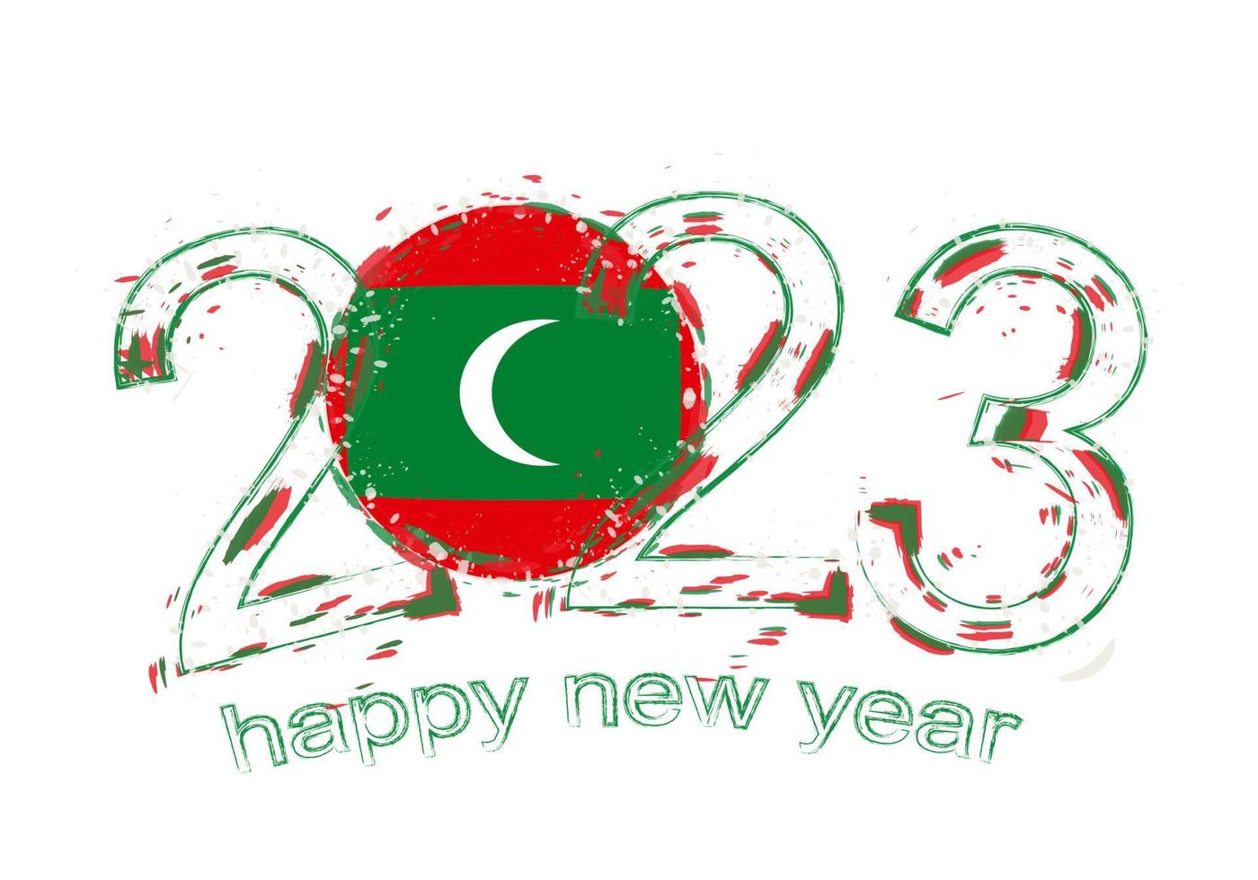 2023 Year in grunge style with flag of Maldives. vector