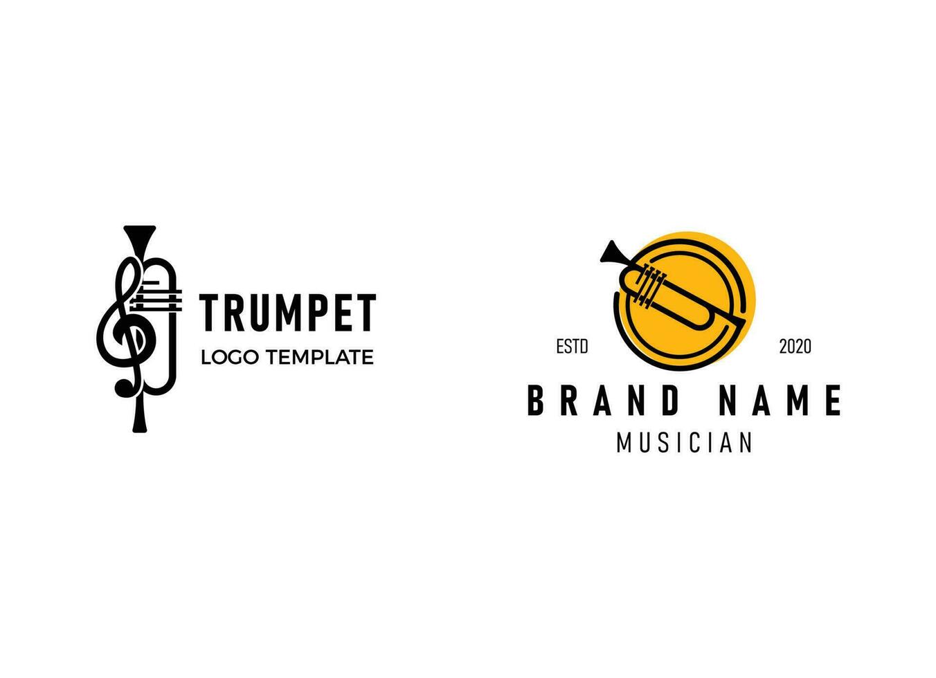Trumpet logo design, generate melody, musical jazz instrument vector sketch illustration