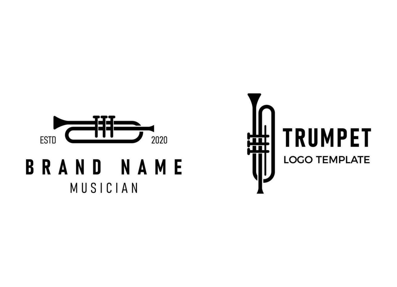 Trumpet logo design, generate melody, musical jazz instrument vector sketch illustration