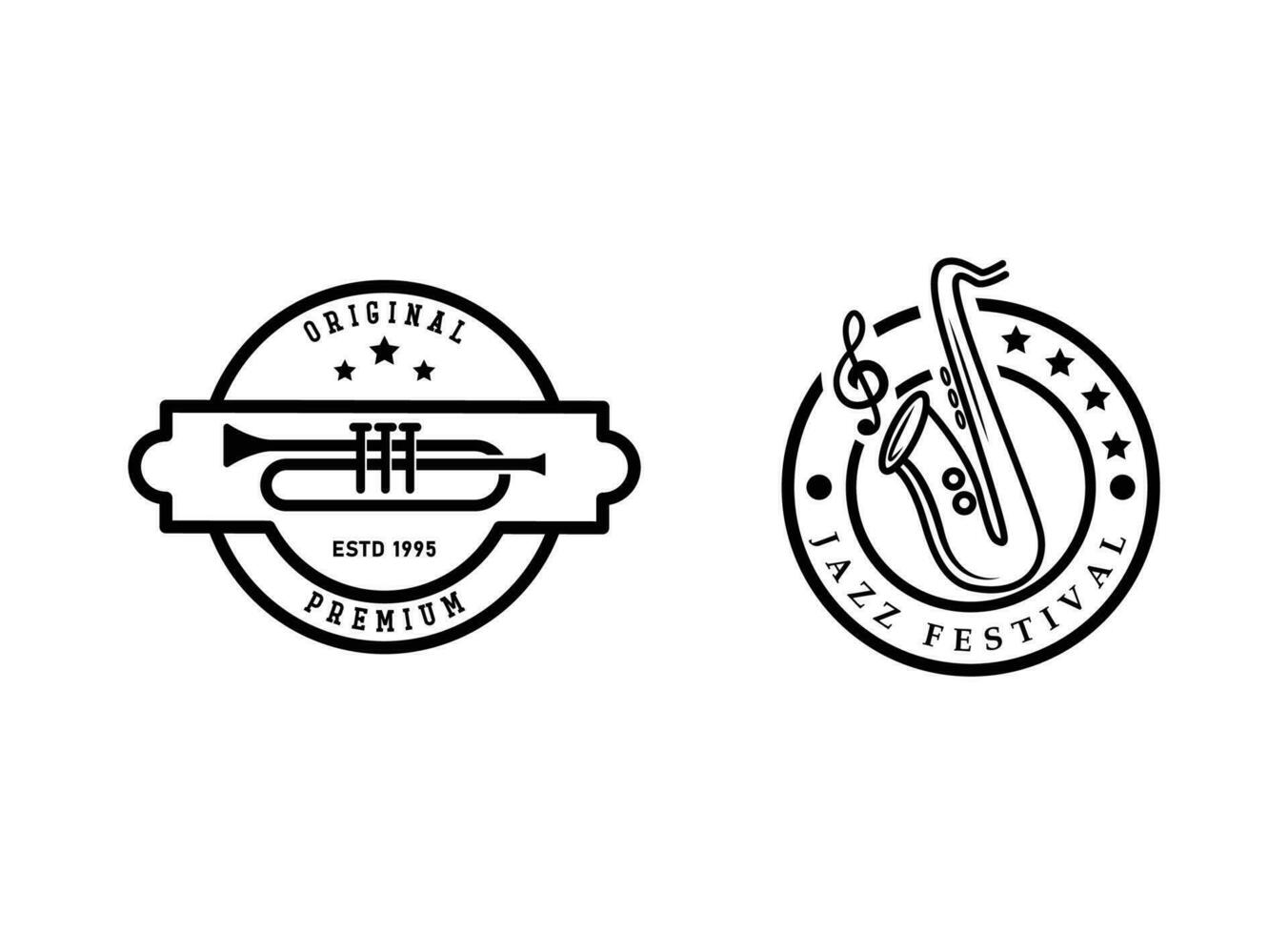 Trumpet logo design, generate melody, musical jazz instrument vector sketch illustration