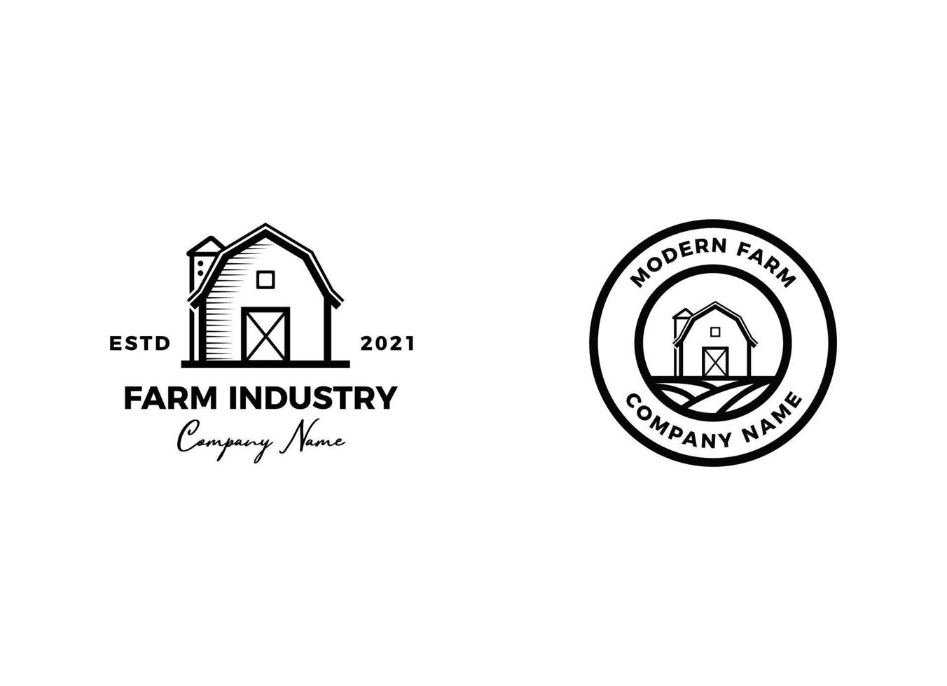 Vintage farm logo design - barn wood building house farm cow cattle vector