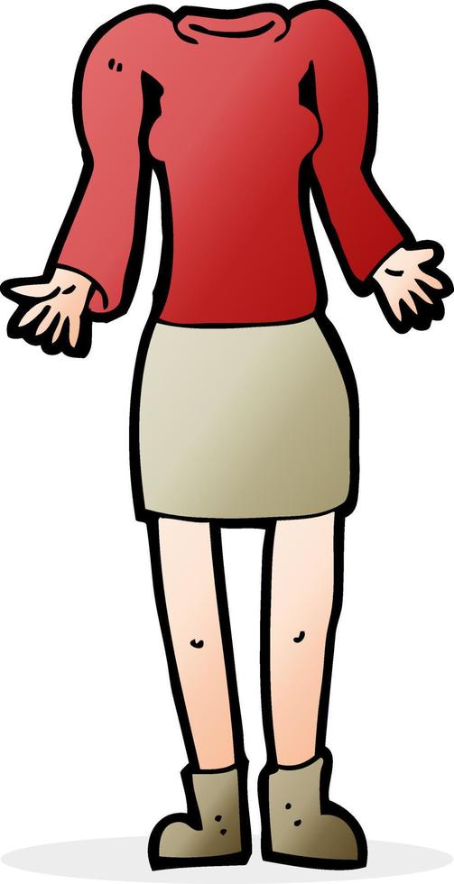 doodle cartoon female body with shrugging shoulders vector