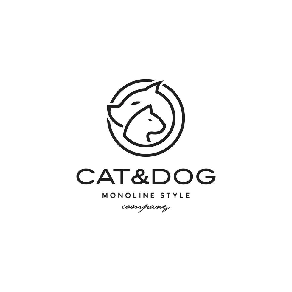 cat and dog line logo vector