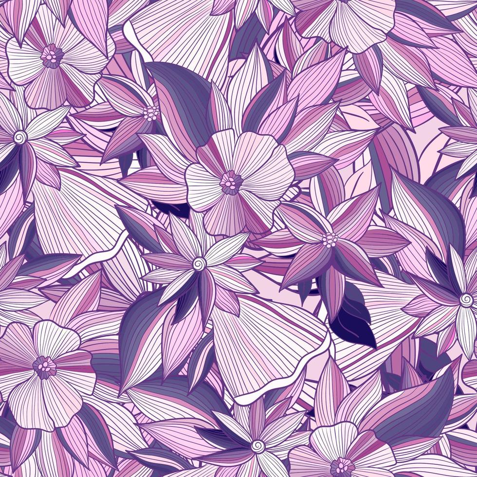 Seamless pattern with abstract flowers and leaves vector