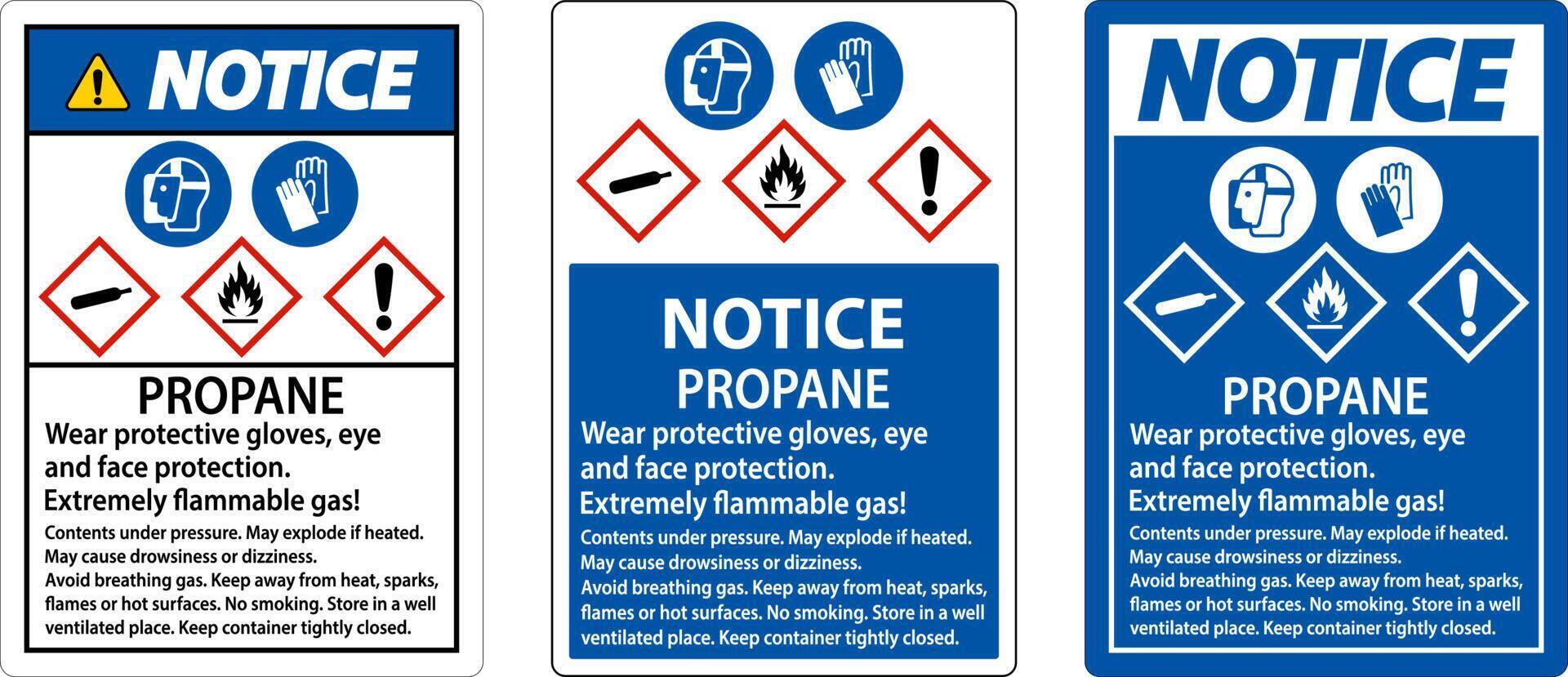 aviso propano gas inflamable ppe ghs firmar vector