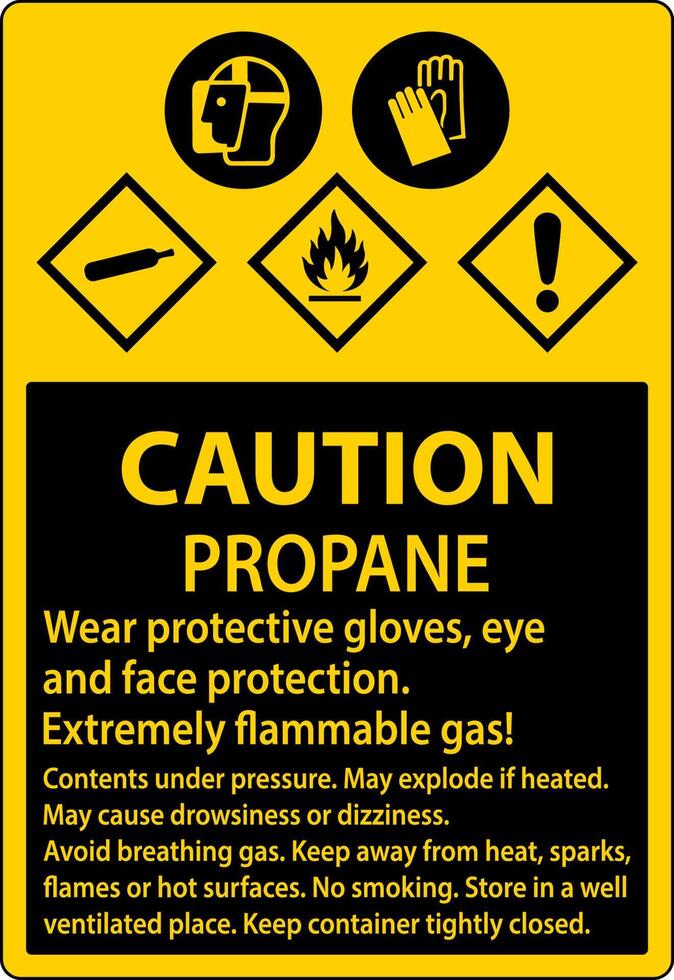 Caution Propane Flammable Gas PPE GHS Sign vector