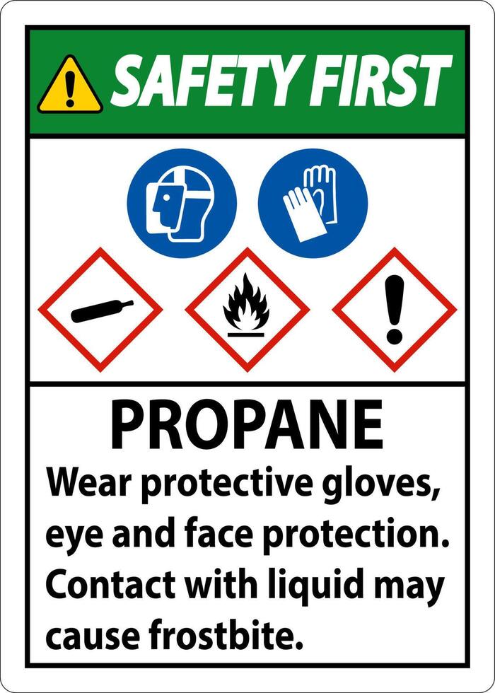 Safety First Propane Flammable Gas PPE GHS Sign vector
