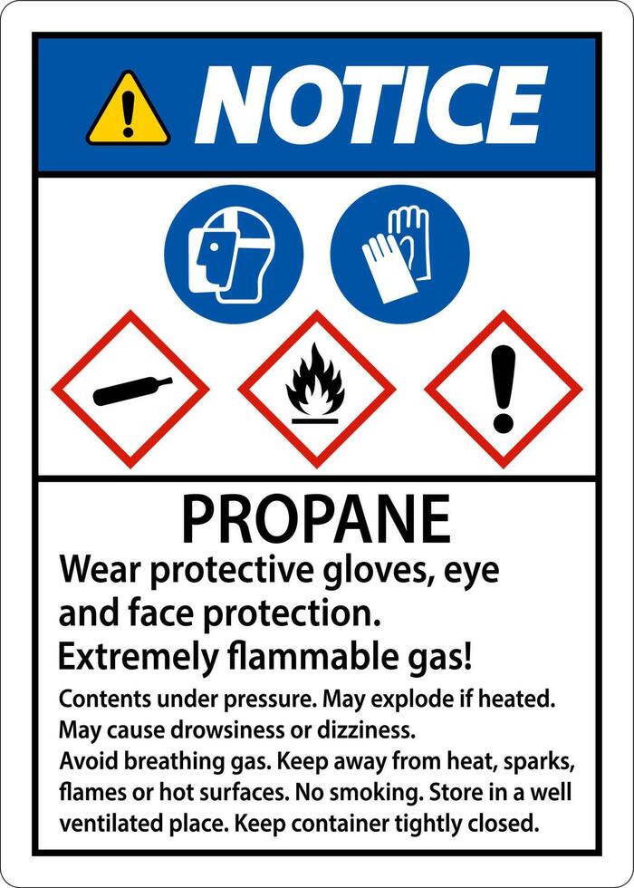 Notice Propane Flammable Gas PPE GHS Sign vector