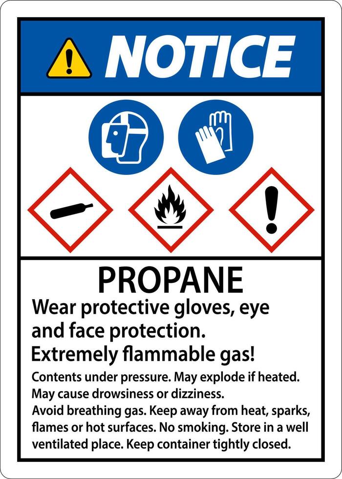 aviso propano gas inflamable ppe ghs firmar vector