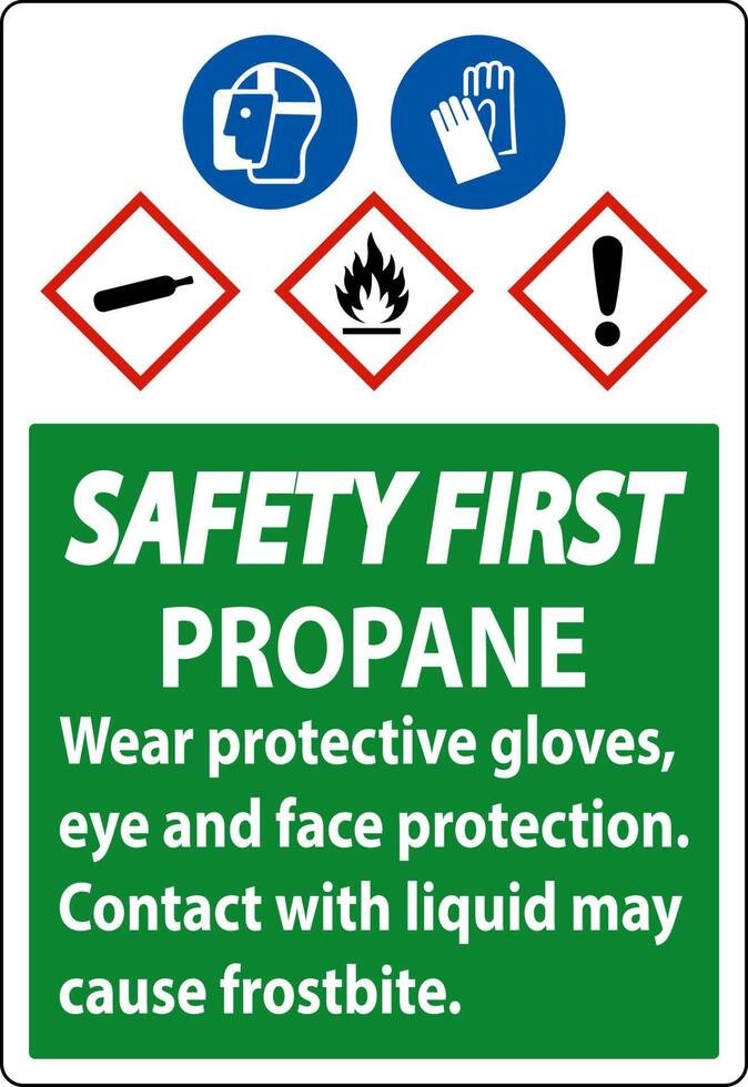 Safety First Propane Flammable Gas PPE GHS Sign vector