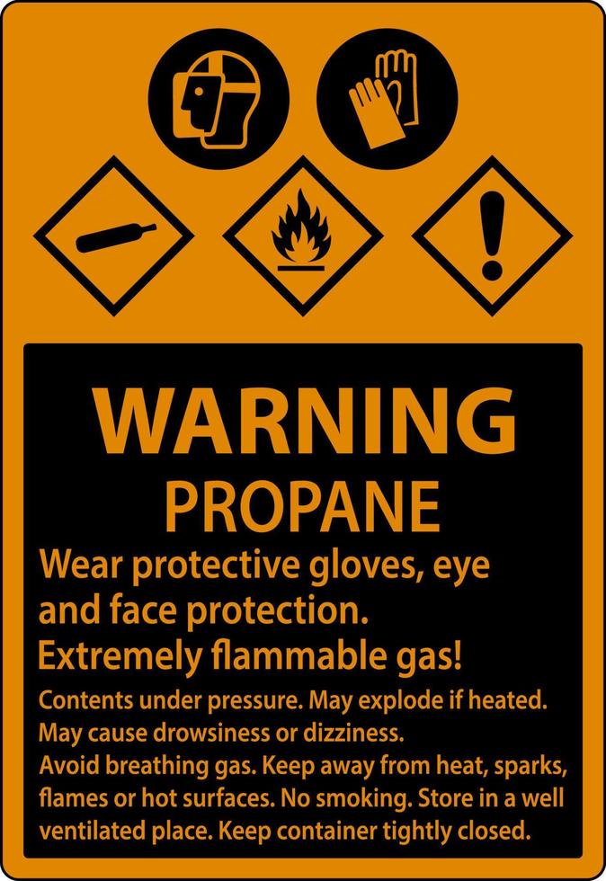 Warning Propane Flammable Gas PPE GHS Sign vector