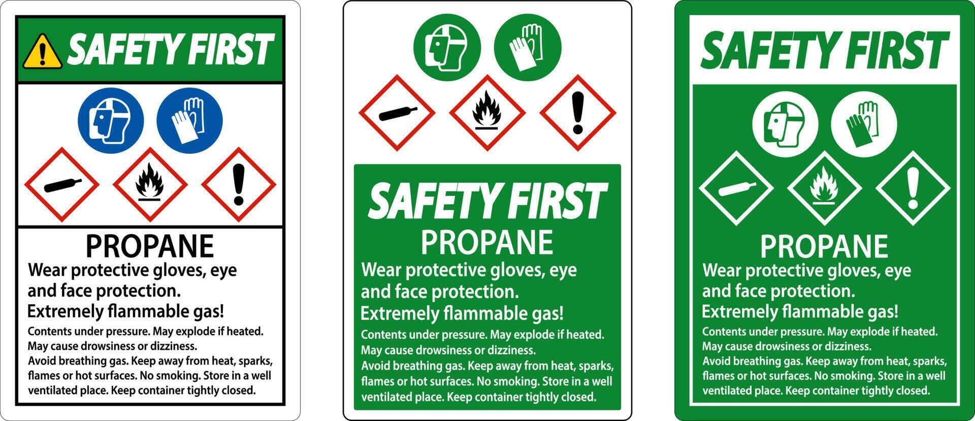 Safety First Propane Flammable Gas PPE GHS Sign vector