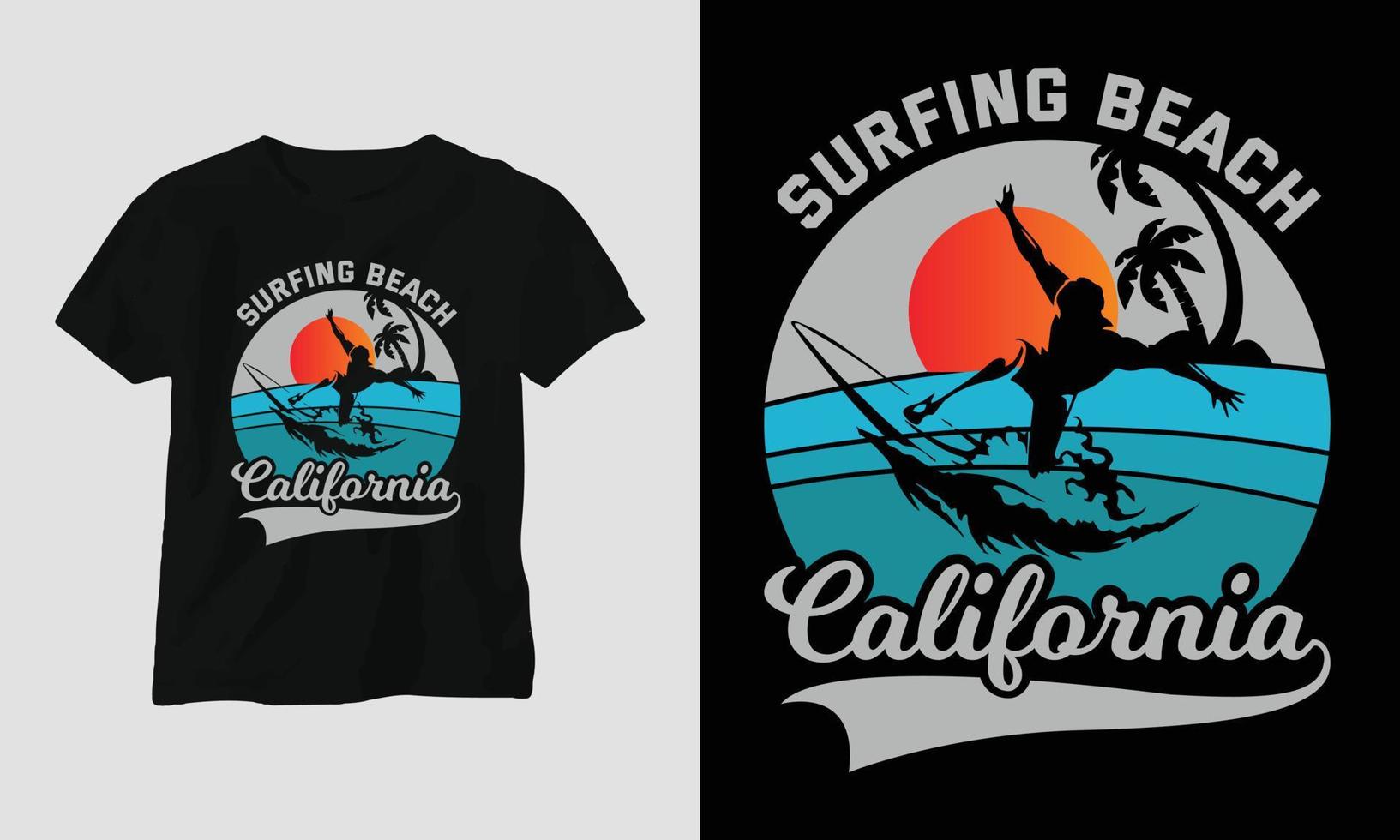 diseño de camisetas de surf, color retro vector