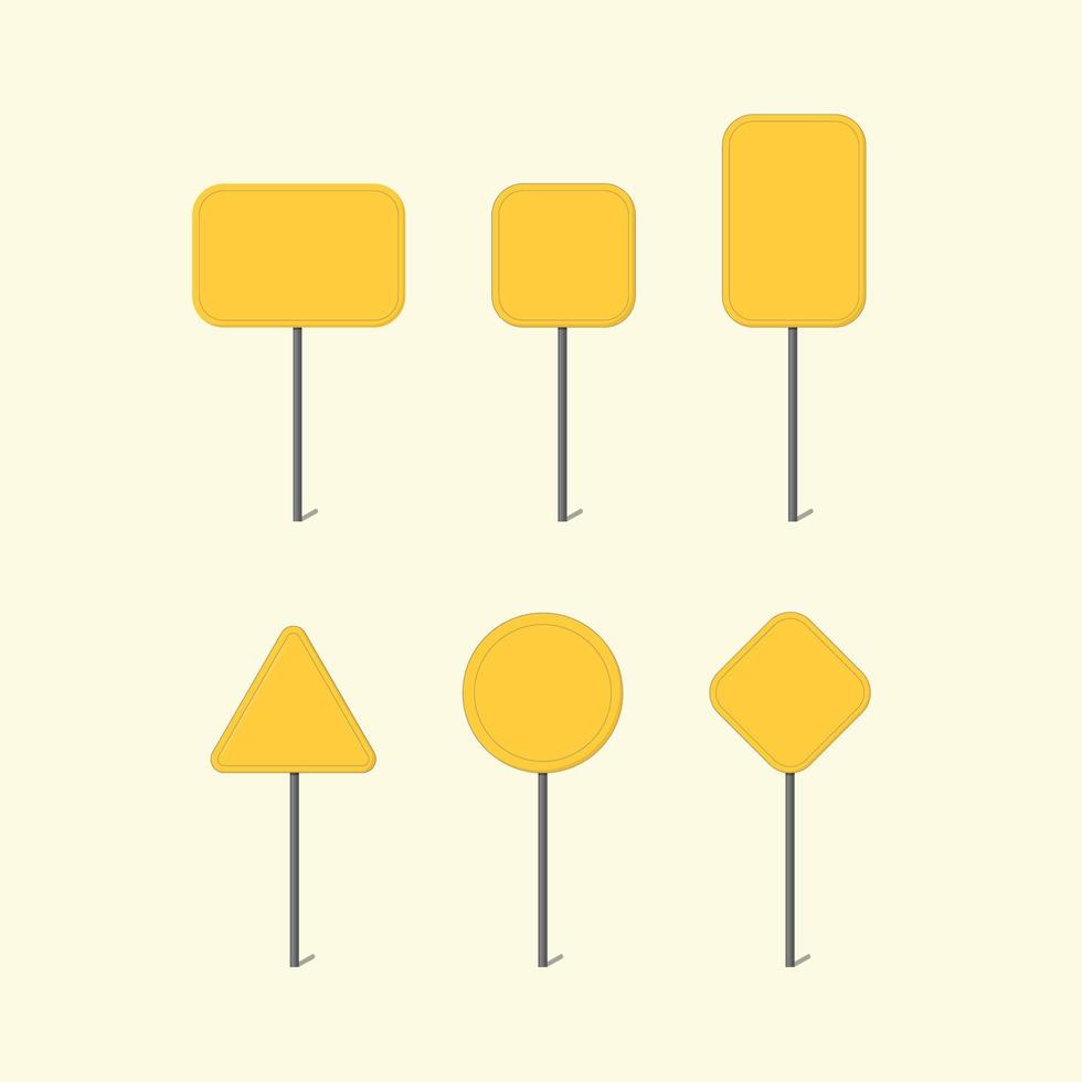 Yellow road sign blank collection set, for warning sign. vector