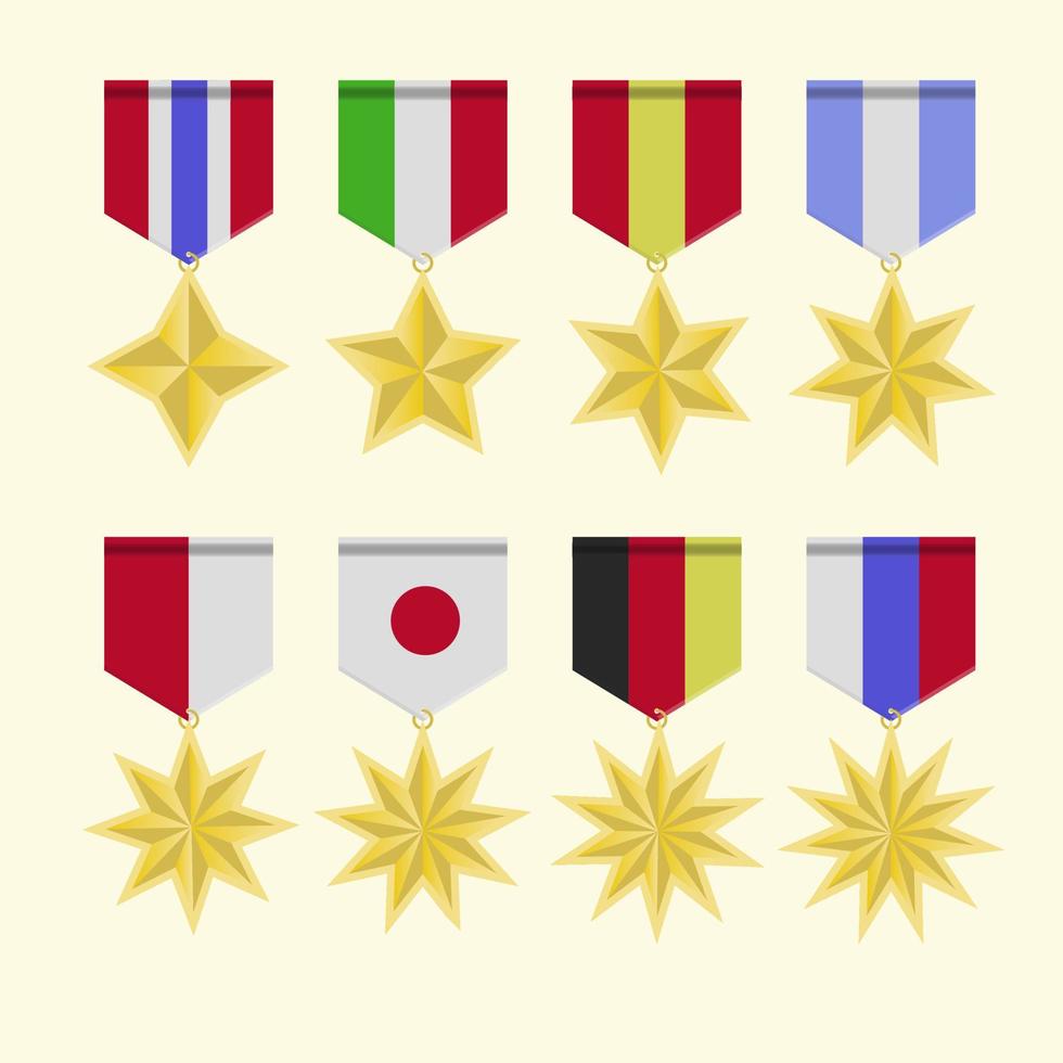 medalla militar con religión de bandera, conjunto de medallas de estrellas. vector