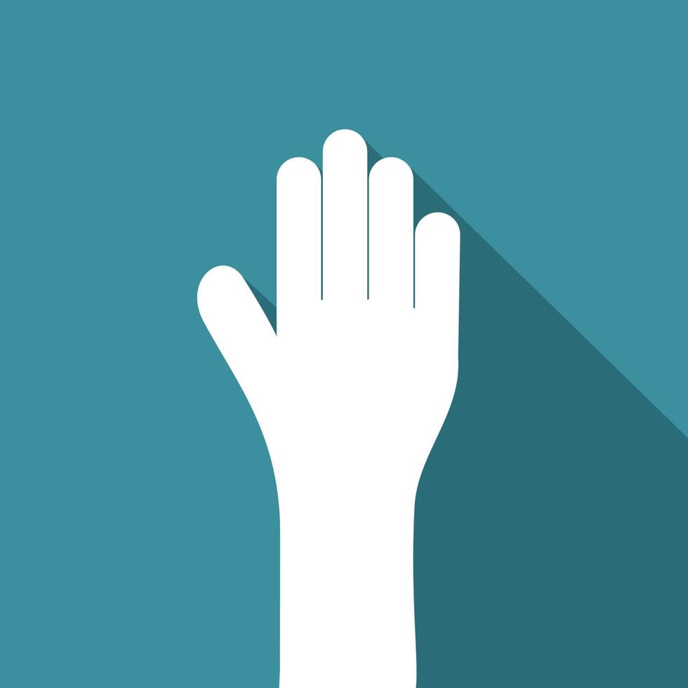 Hand icon with long shadow isolate on blue background. vector