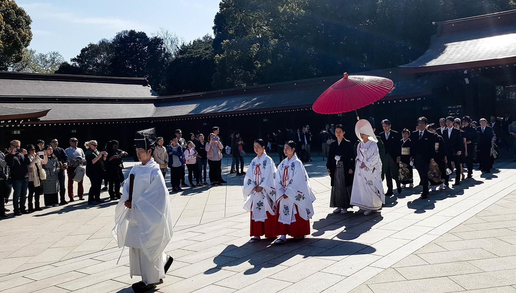 Japan on April 2019. A wedding ceremony process at Meiji Shrine. photo