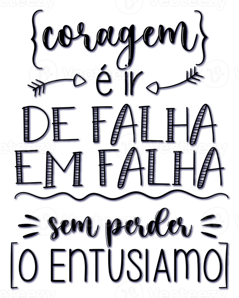 Motivational phrase in Brazilian Portuguese. Translation - Courage is going from failure to failure without losing enthusiasm. png