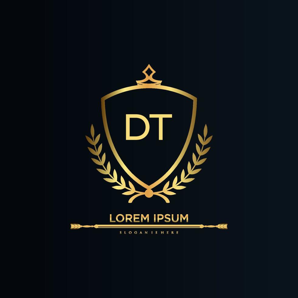 DT Letter Initial with Royal Template.elegant with crown logo vector, Creative Lettering Logo Vector Illustration.