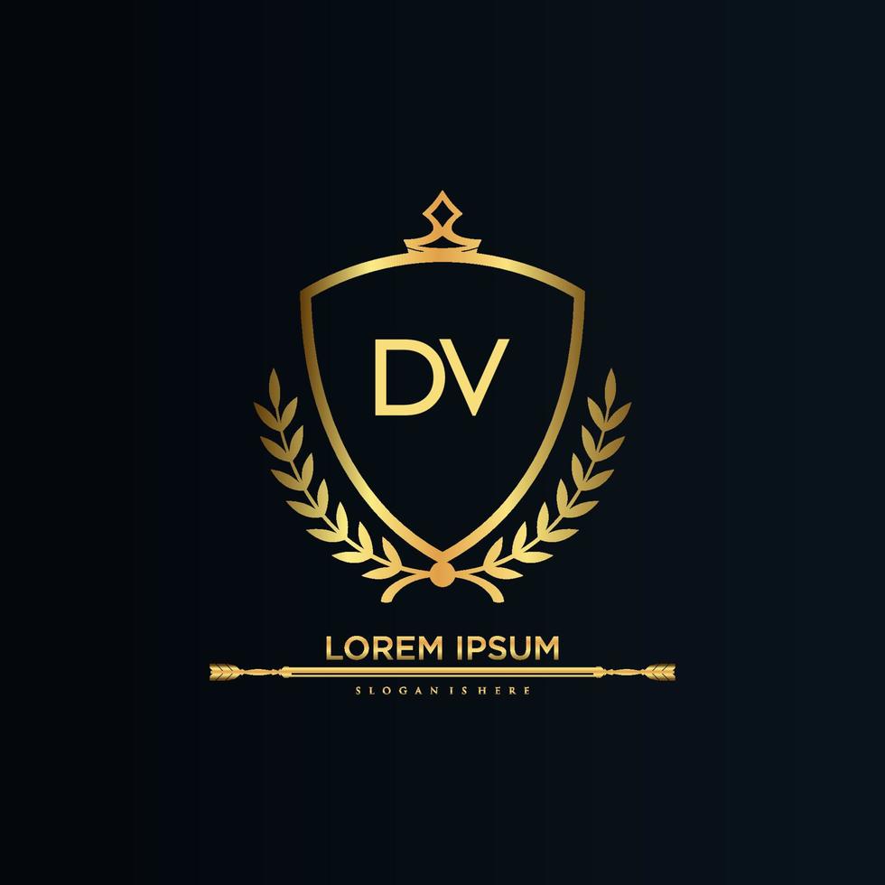 DV Letter Initial with Royal Template.elegant with crown logo vector, Creative Lettering Logo Vector Illustration.