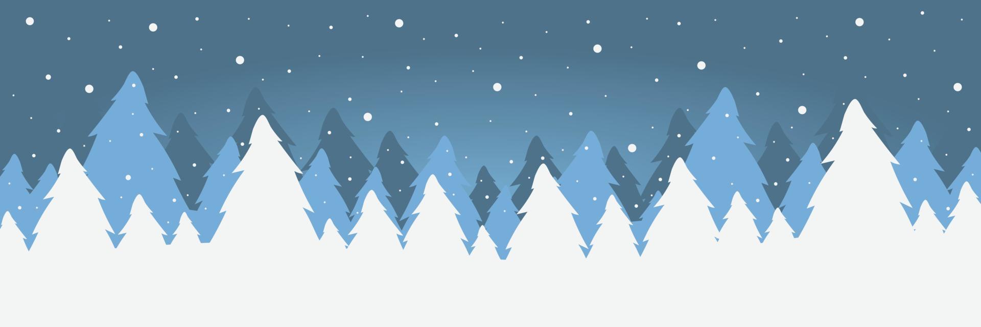 Winter and snow banner vector illustration. Abstract flat minimalist design landscape. Winter cold snowy season.