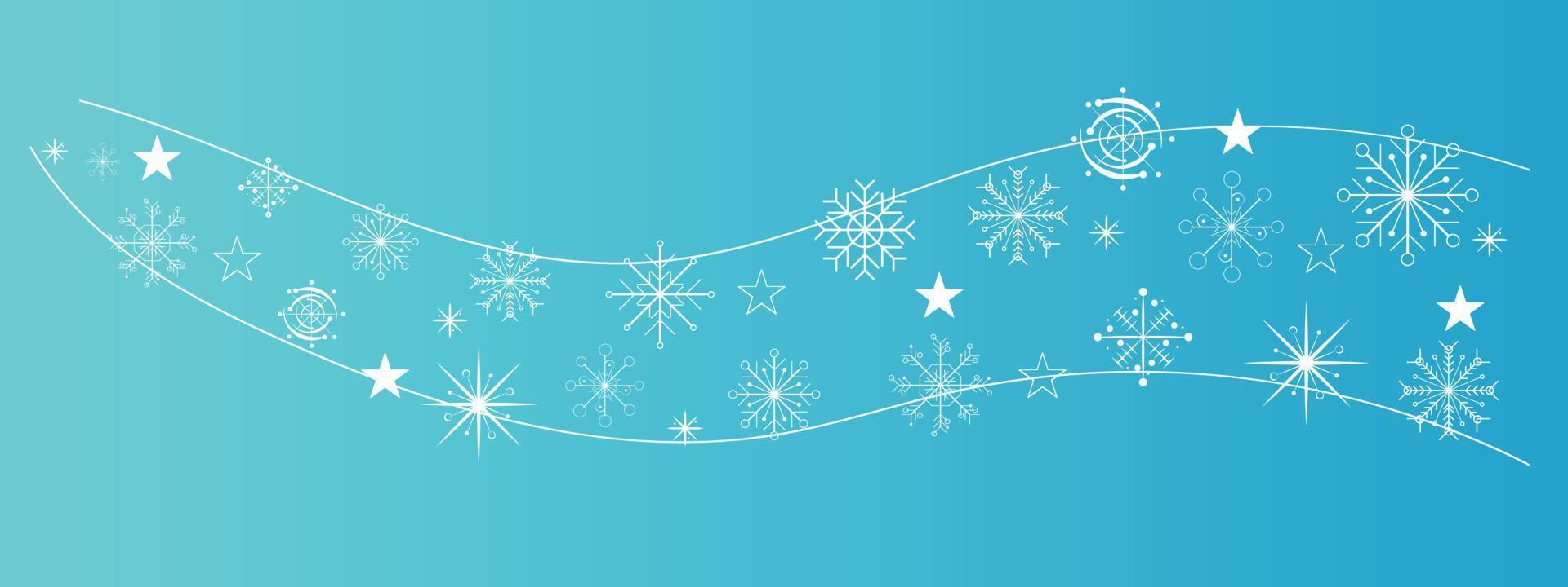 decorative winter background with snowflakes wave, snow, stars, design elements vector flat illustration