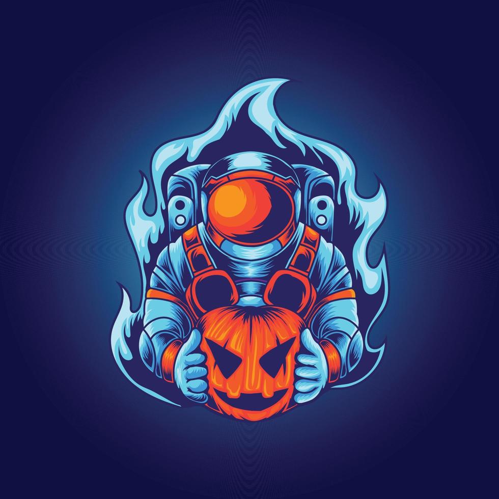 Astronaut Holding Pumpkin Illustration vector