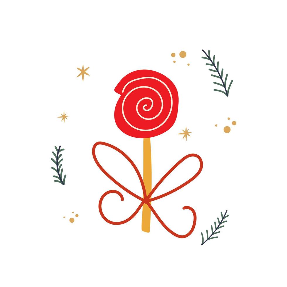 Vector illustration with sloppy hand drawn candy cane tied with red ribbon.