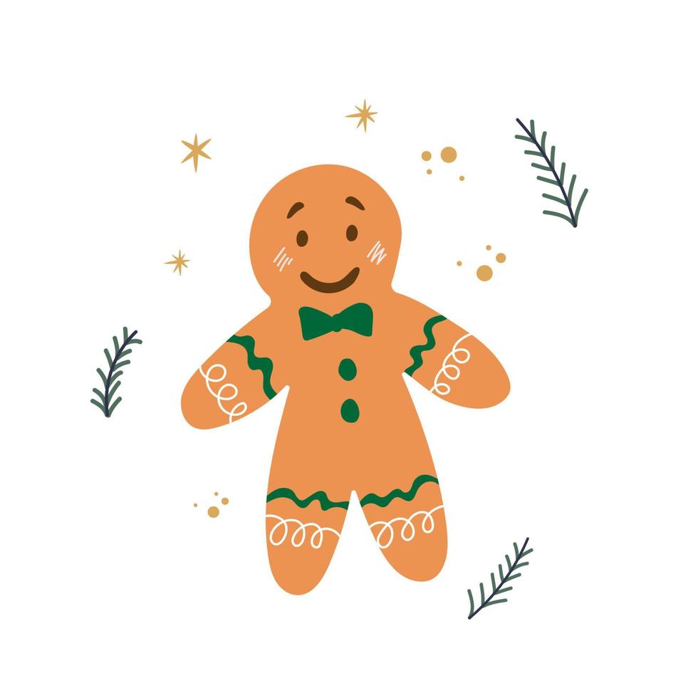 hombre de pan de jengibre icono de navidad. vector. símbolos de vacaciones de invierno aislados sobre fondo blanco en diseño plano. ilustración colorida de dibujos animados. vector