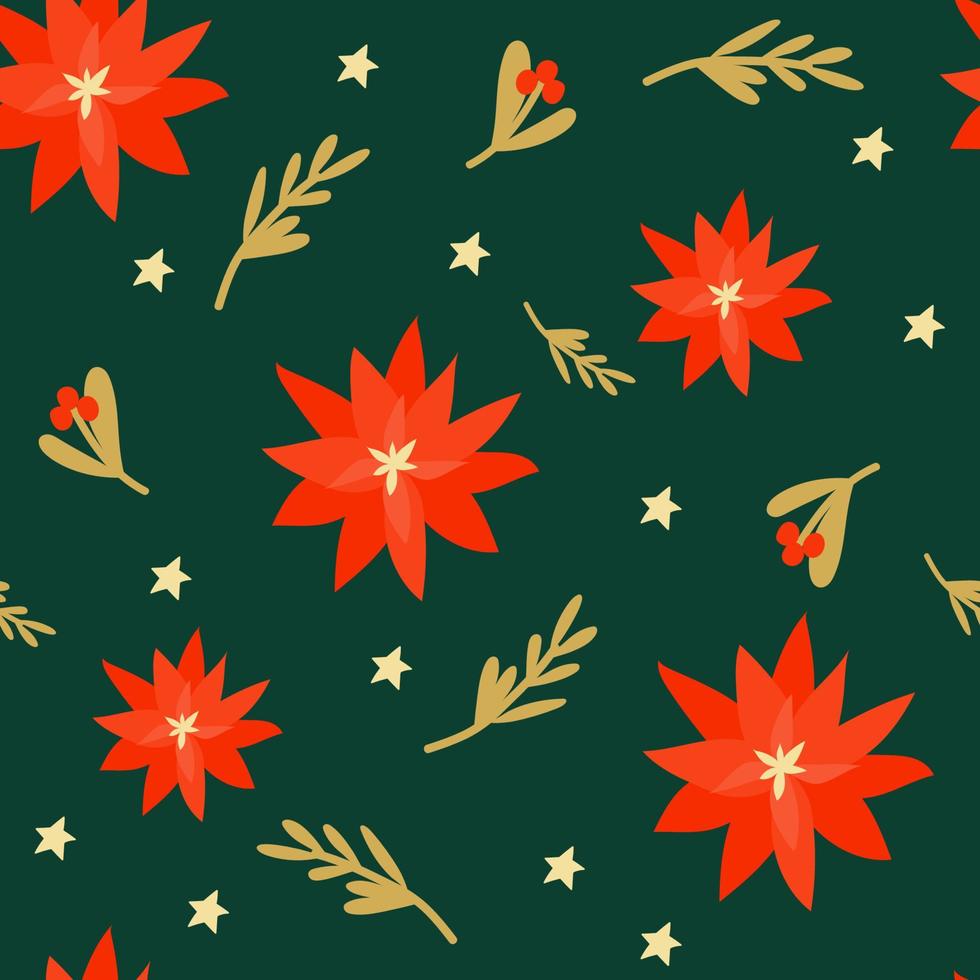 Christmas vector seamless pattern with red poinsettia.