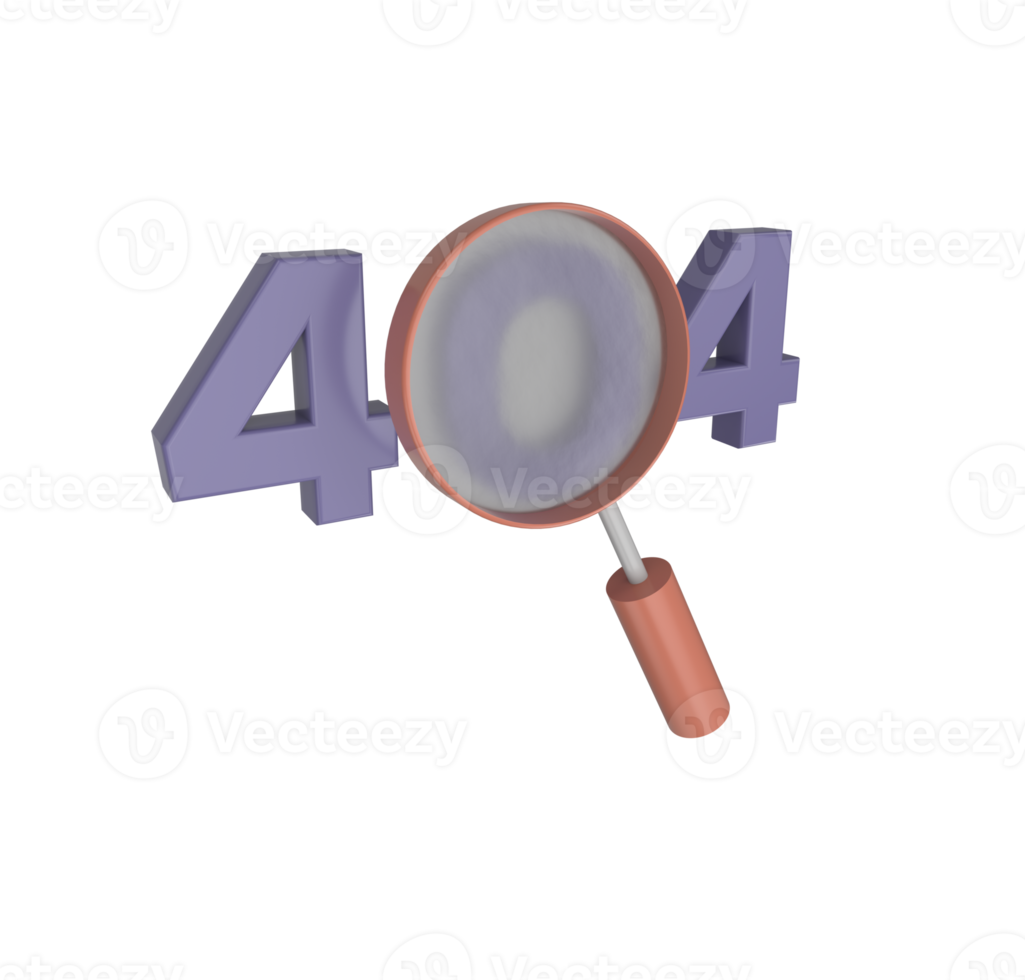 minimal 3d Illustration 404 error page not found System updates, system maintenance. magnifier glass. png