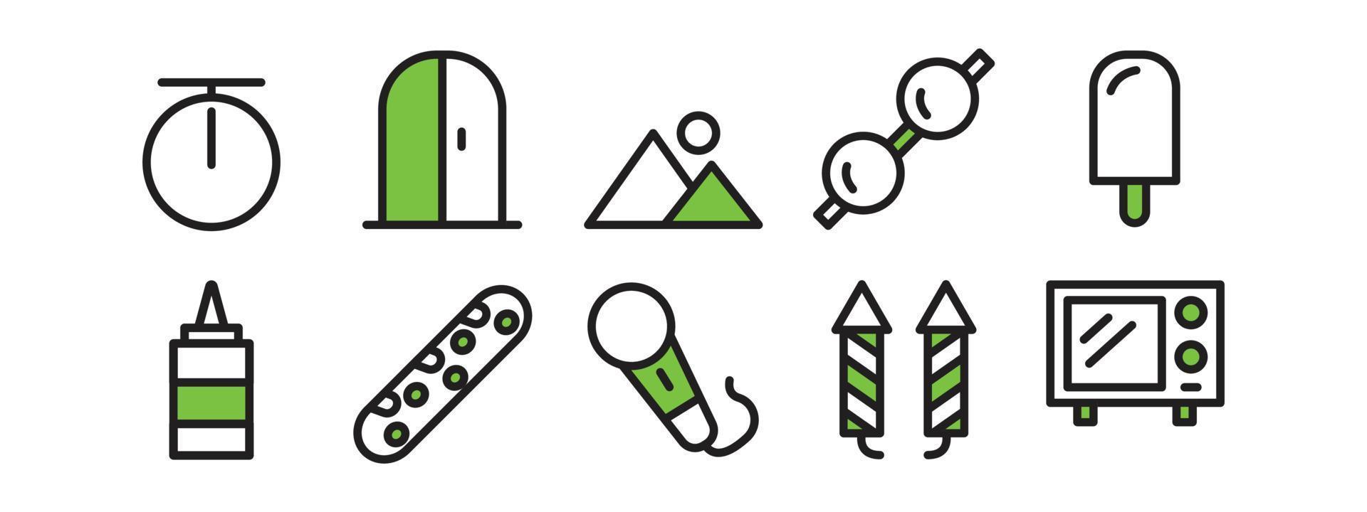 set of icons for websites and applications, line style icons with green color blend vector
