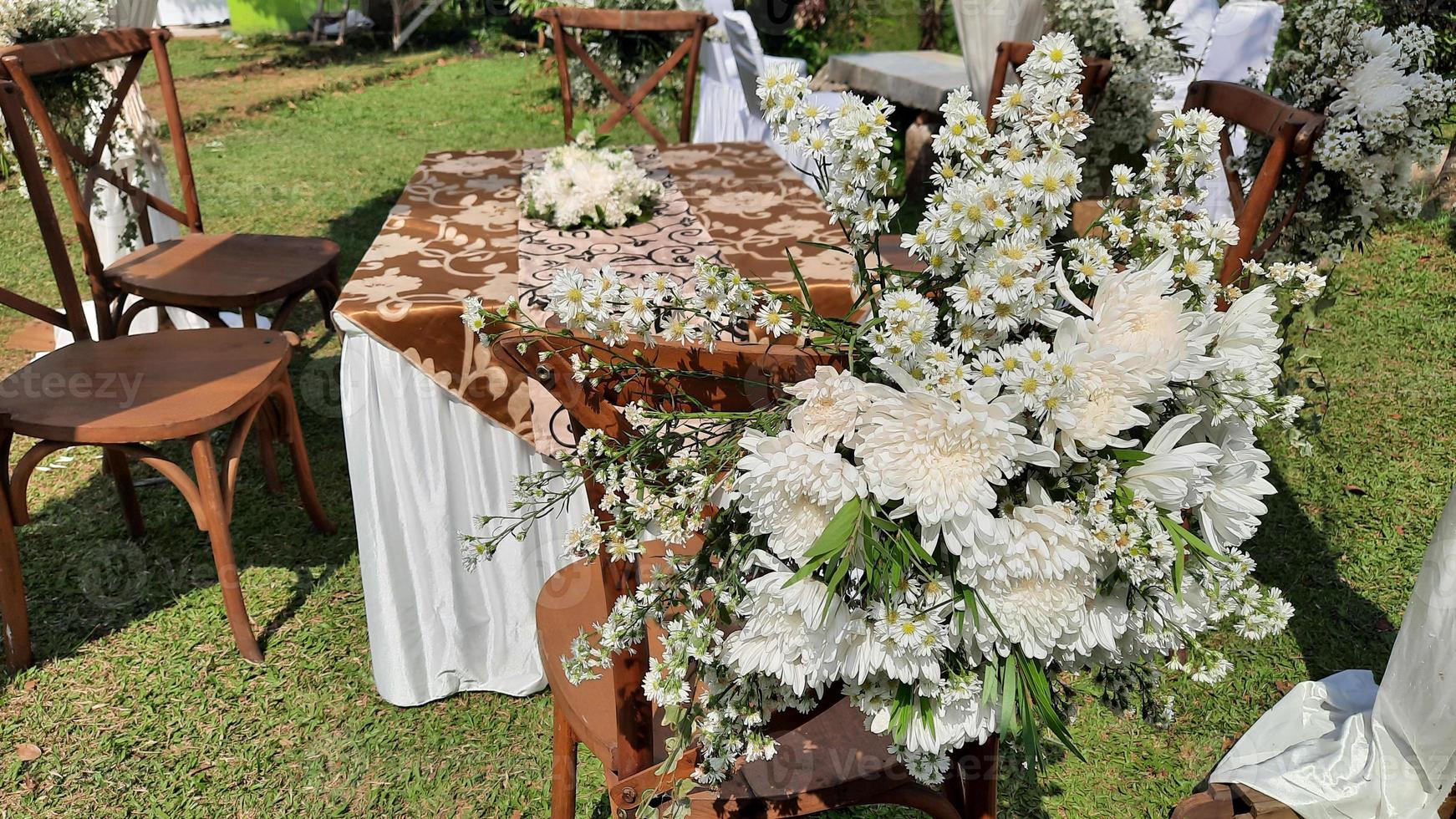 Decoration of the wedding ceremony with an outdoor theme in Bogor, Indonesia photo