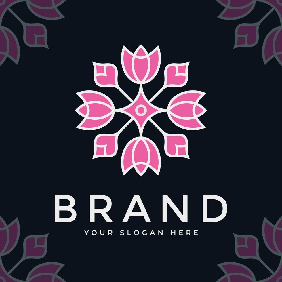 Luxury floral pink logo on dark background vector