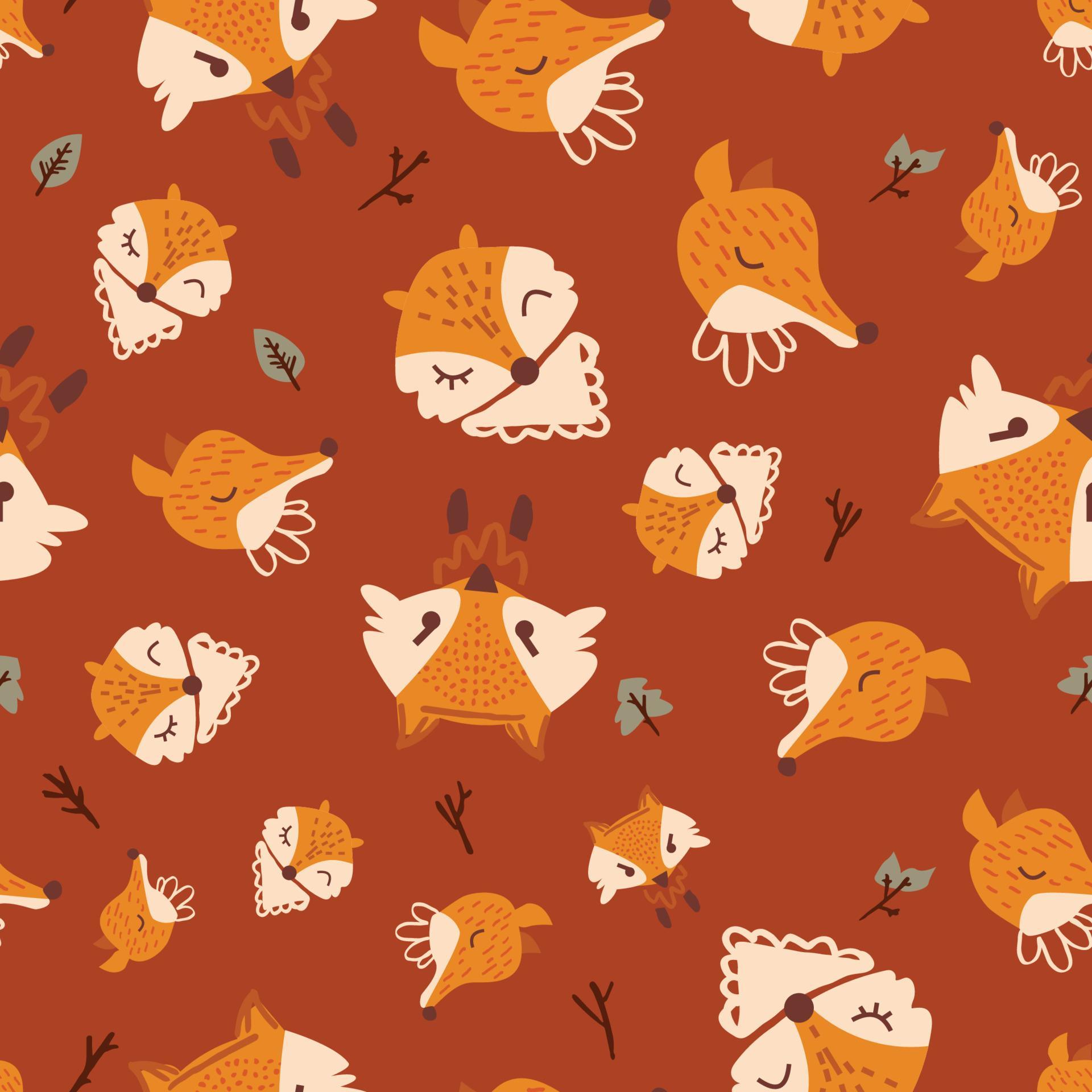 Tile of hand drawn seamless fox heads. Seamless pattern motif creative